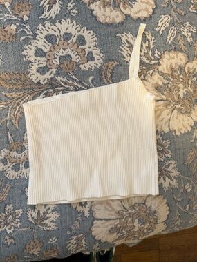 Cream Ribbed Cropped Tank Top